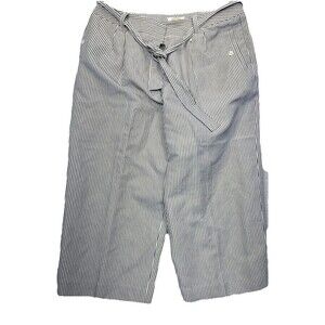 Talbots Crop Pants  16P Silk Linen Blue white Stripe Wide Leg belt high waist